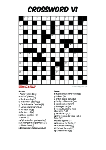 Crossword VI Puzzle - Free - Printable