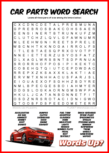 Car Parts Word Search Puzzle #14