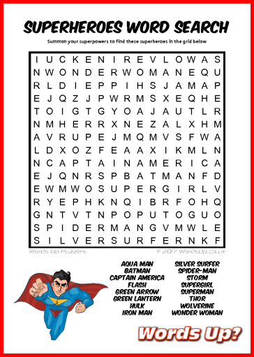 Superheroes Word Search - Free Printable PDF