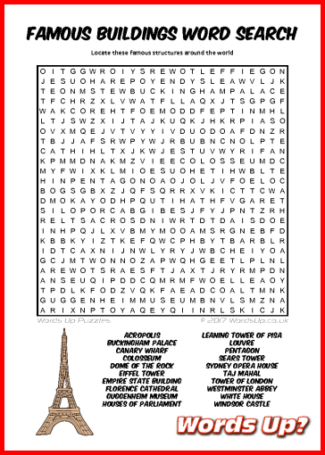 Famous Buildings Word Search - Free Printable PDF