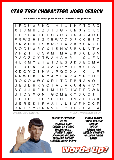 Star Trek Characters Word Search - Free Printable PDF