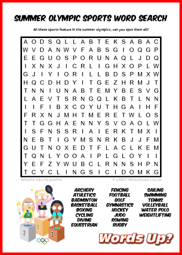 Summer Olympic Sports Word Search - Free Printable PDF