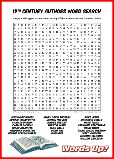 19th Century Authors Word Search - Free Printable PDF