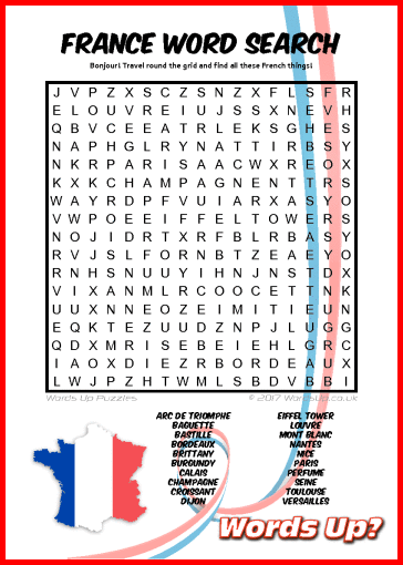 France Word Search - Free Printable PDF