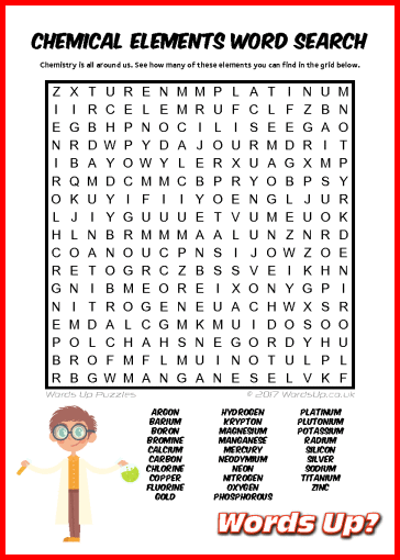 Chemical Elements Word Search - Free Printable PDF