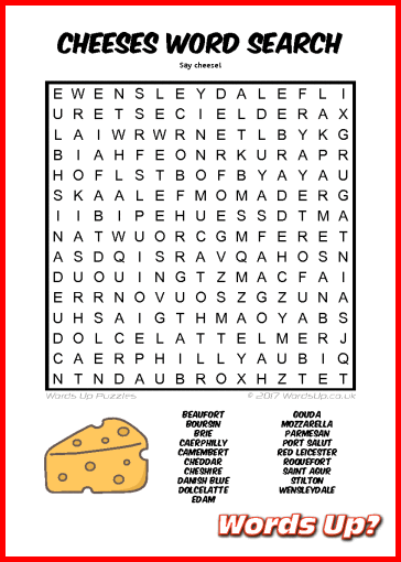 Cheeses Word Search - Free Printable PDF