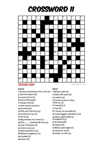 Crossword II Puzzle - Free - Printable