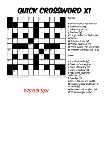 Quick Crossword XI Puzzle - Free - Printable