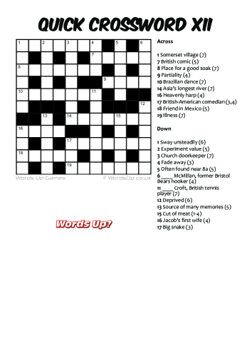 Quick Crossword XII Puzzle - Free - Printable