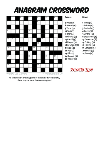 Anagram Crossword Puzzle - Free - Printable