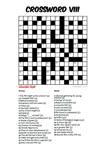 Crossword VIII Puzzle - Free - Printable