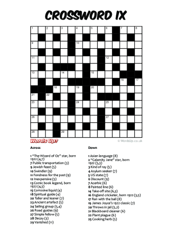 Crossword IX Puzzle - Free - Printable