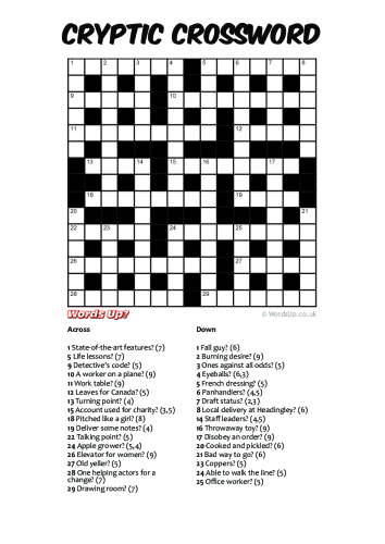 Cryptic Crossword Puzzle - Free - Printable
