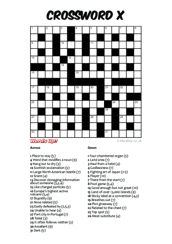 Crossword X Puzzle - Free - Printable