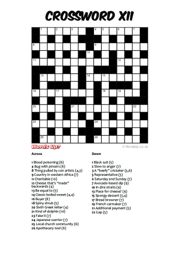 Crossword XII Puzzle - Free - Printable
