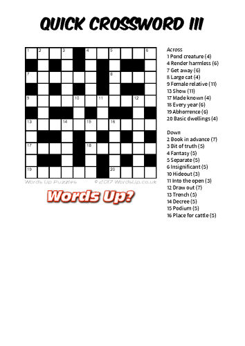 Quick Crossword III Puzzle - Free - Printable