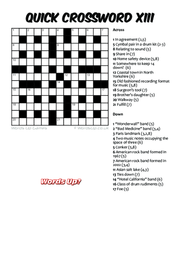 Quick Crossword XIII Puzzle - Free - Printable