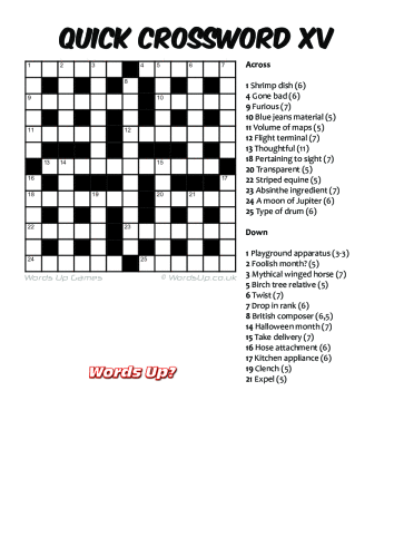 Quick Crossword XV Puzzle - Free - Printable