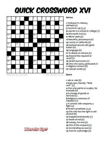 Quick Crossword XVI Puzzle - Free - Printable