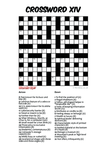 Crossword XIV Puzzle - Free - Printable