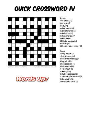 Quick Crossword IV Puzzle - Free - Printable
