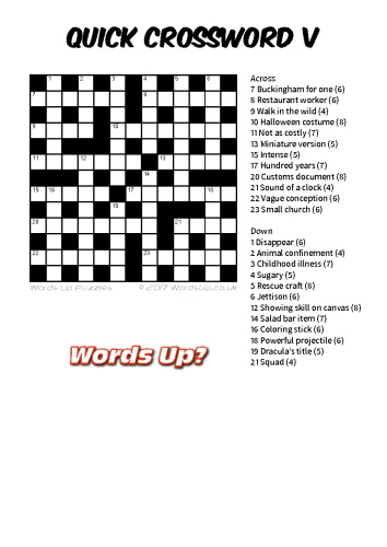 Quick Crossword V Puzzle - Free - Printable
