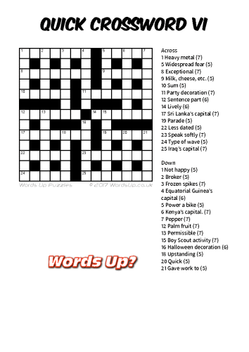 Quick Crossword VI Puzzle - Free - Printable