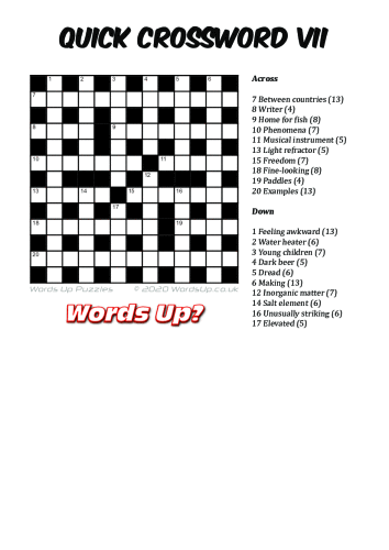 Quick Crossword VII Puzzle - Free - Printable