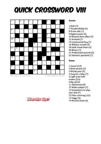 Quick Crossword VIII Puzzle - Free - Printable