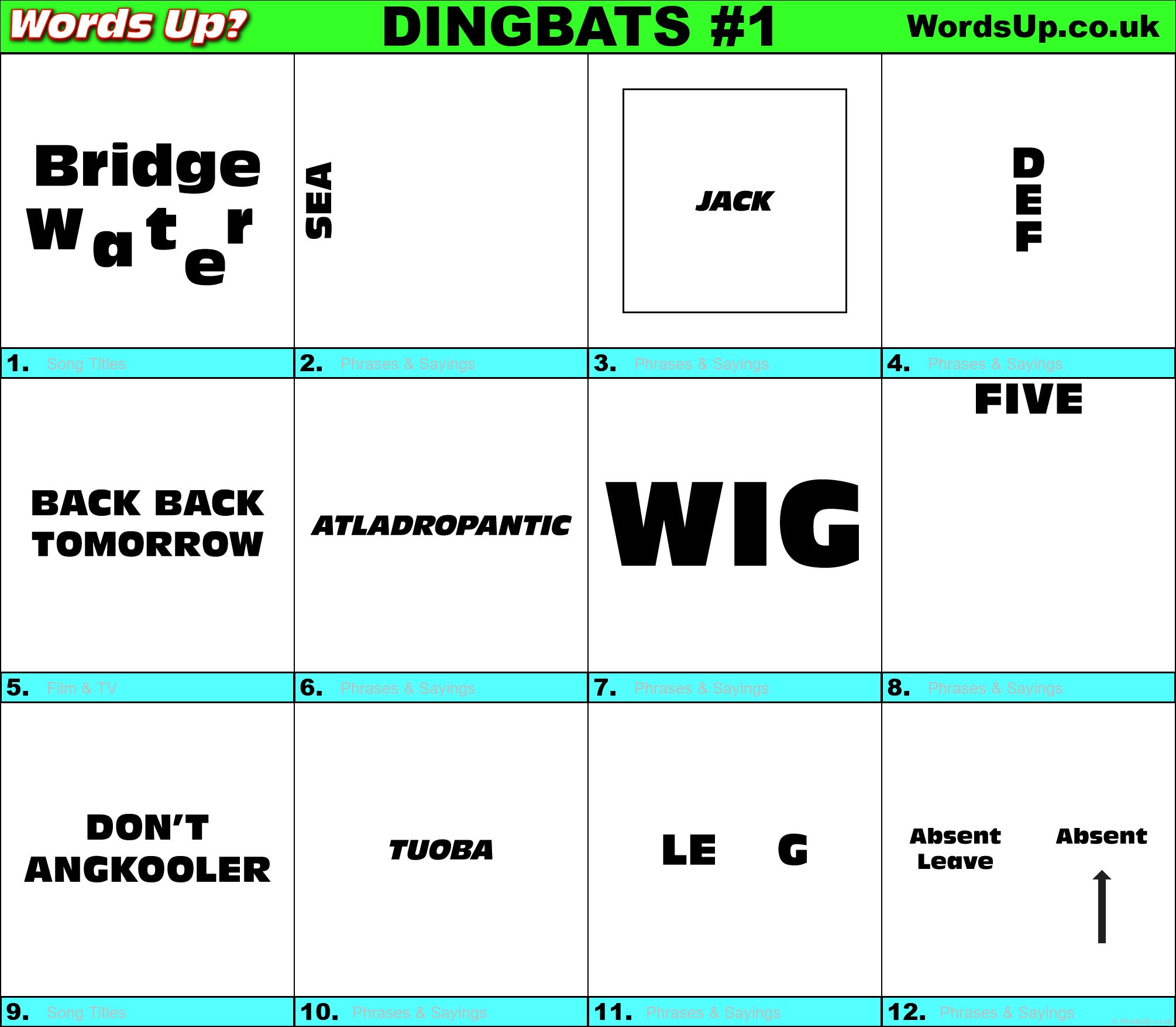 Printable Dingbats #1 - Rebus Puzzles