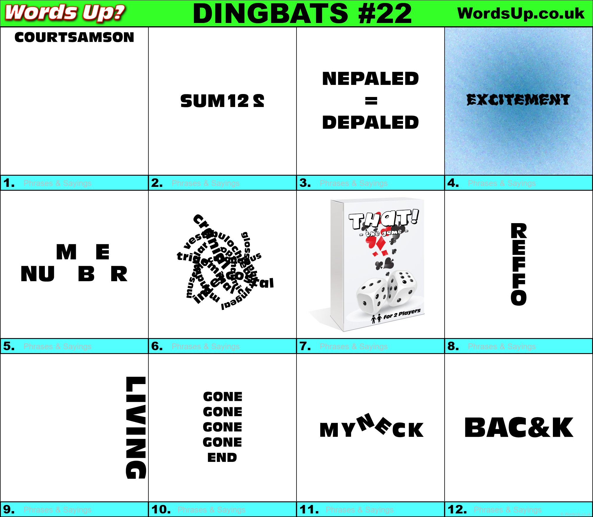 Dingbats Quiz 22 Find The Answers To Over 730 Dingbats Words Up Games