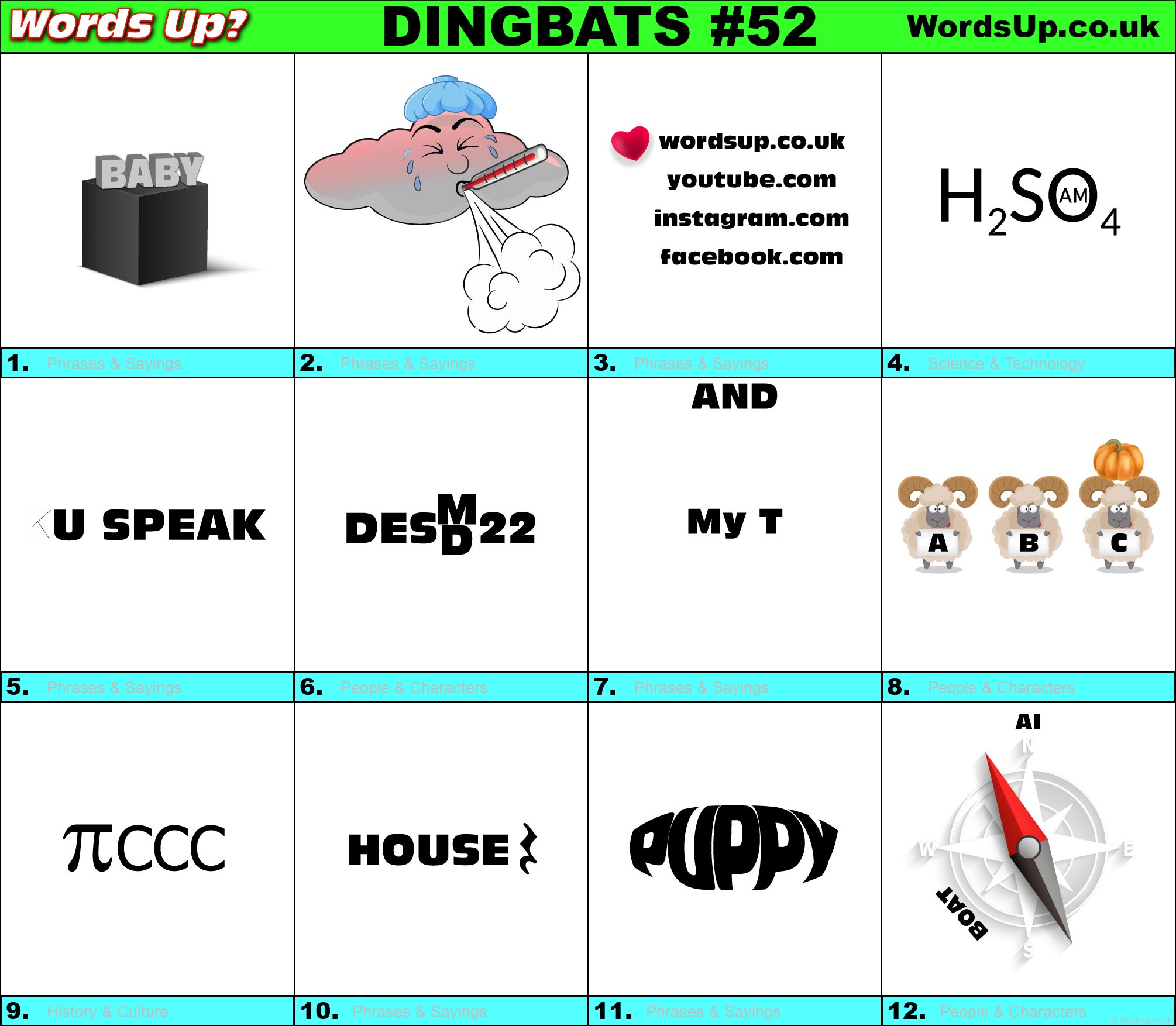 Printable Dingbats #52 - Rebus Puzzles
