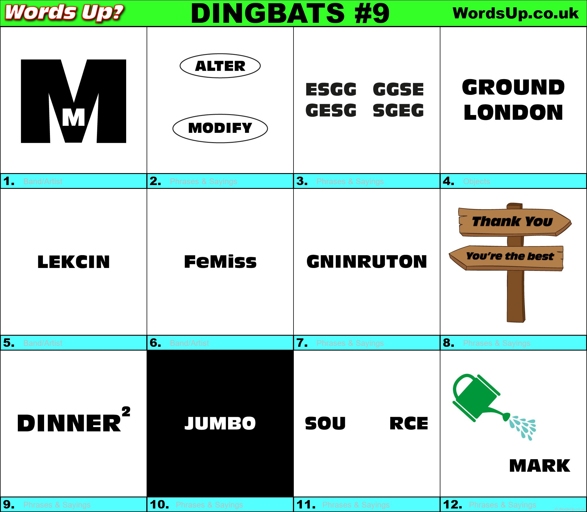 Dingbats Answer Sheet