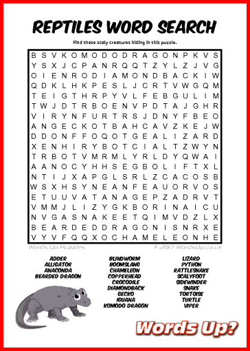Reptiles Word Search Puzzle #1