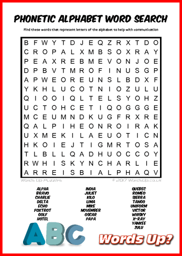 words up phonetic alphabet word search