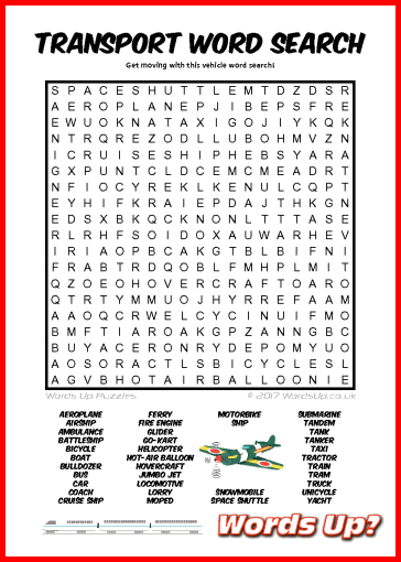 Words Up? Transport Word Search