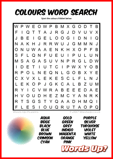 Words Up Colours Word Search