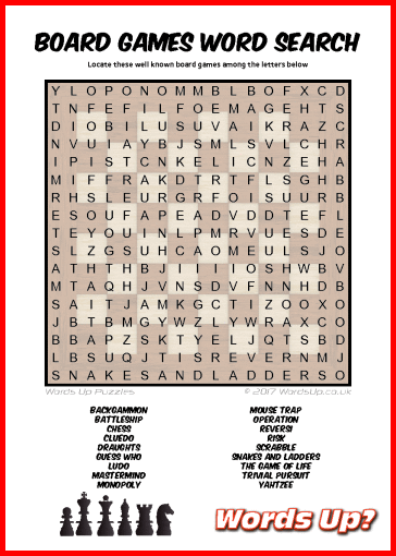 Board Games Word Search Puzzle #17