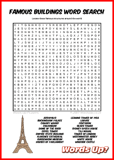 Words Up Famous Buildings Word Search