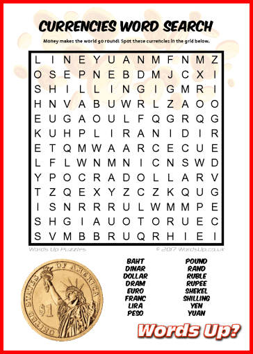 Words Up? Currencies Word Search