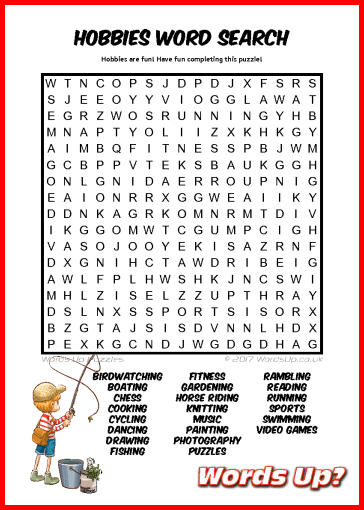 Hobbies Word Search - Free Printable PDF