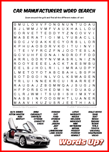 Car Manufacturers Word Search Puzzle #43