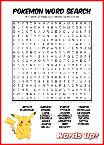 Pokemon Word Search - Free Printable PDF