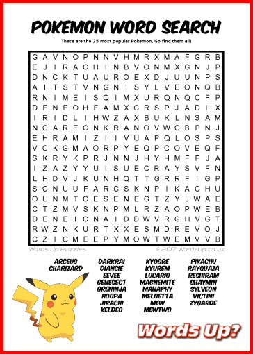 24 Pokemon Word Searches : Free Coloring Pages