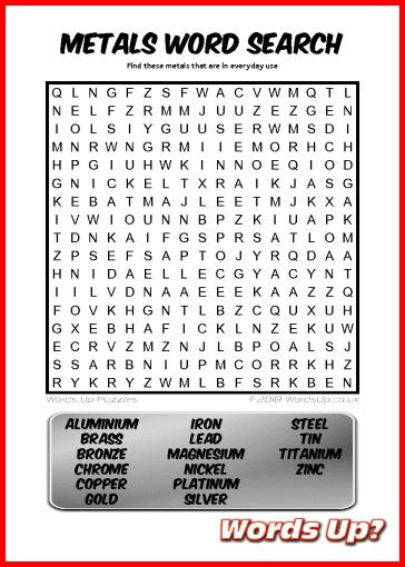 Metals Word Search Puzzle #52