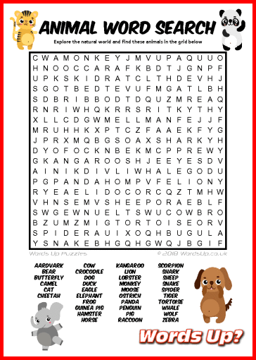 Animals Word Search - Free Printable PDF