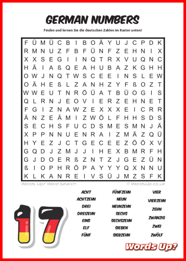 German Numbers Word Search Puzzle #71