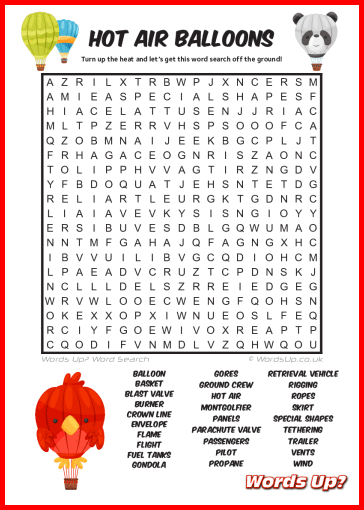 Hot Air Balloons Word Search Puzzle #72