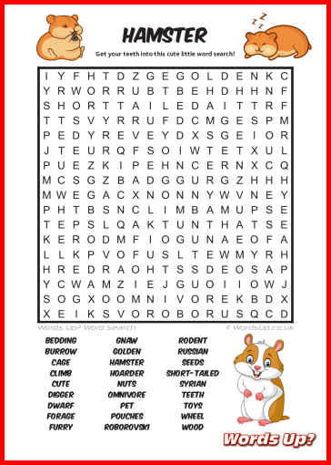 Hamster Word Search - Free Printable PDF